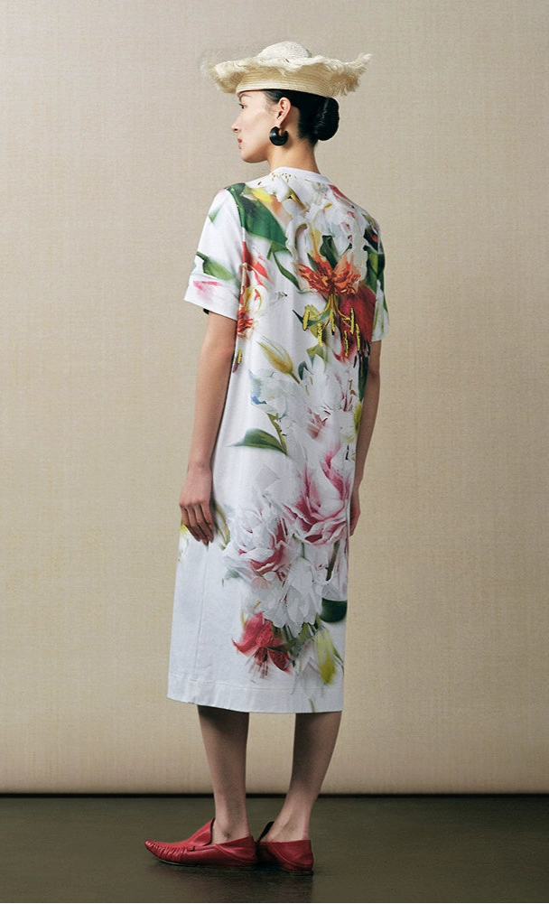 ZHUCHONGYUN round neck Chinese print short sleeve long dress-VINVO.