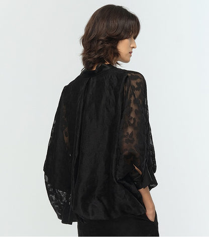 COMME MOI women's V-neck silk embroidered blouse top - TAMAR.