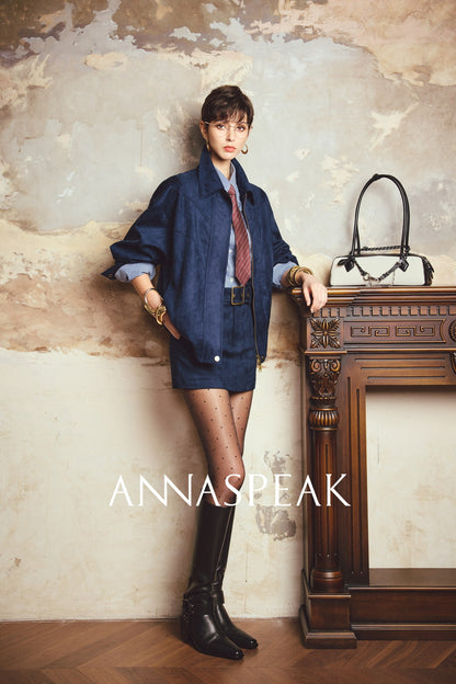 ANNASPEAK ROSSO Red Label Eco-Friendly Leather Heavy Jacket Skirt Set-GHUGH.