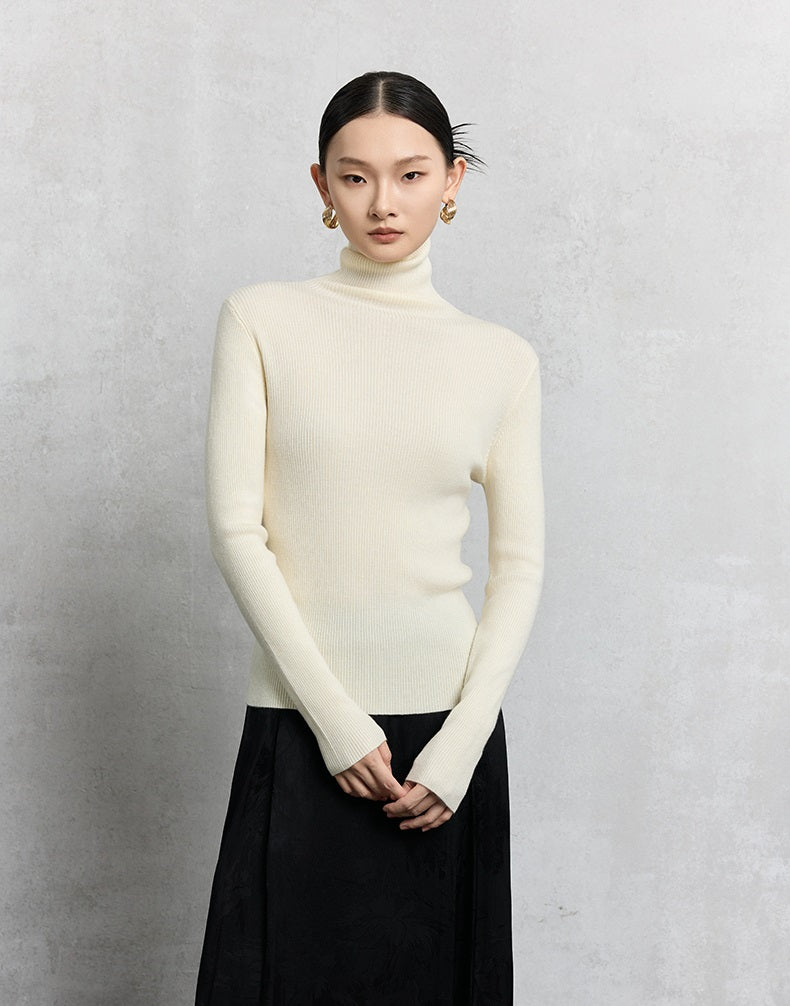 HECO Plain Base Layer Top High Neck black white red apricot Long Sleeve Knit Sweater - nice.