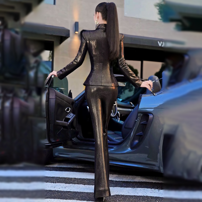 VJE three-dimensional cut top flared pants two-piece set  -KIRA.