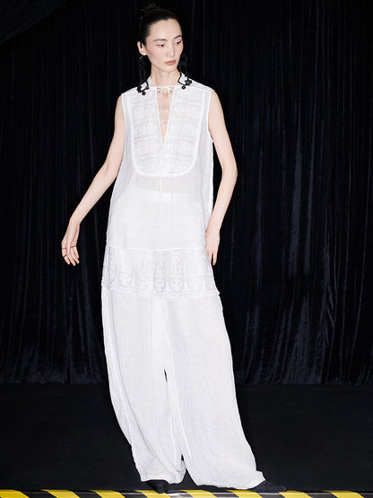 M essential Mackay designer Zen One Linen Lace Lace Sleeveless Top - KENYA.