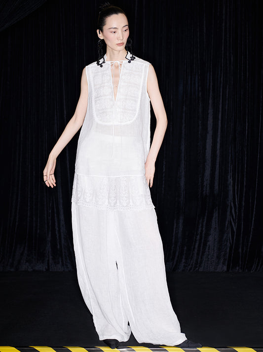 M essential Mackay designer Zen One Linen Lace Lace Sleeveless Top - KENYA.