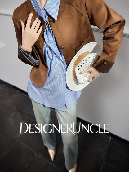 DGU| Coffee Retro Lapel Design Sense Fashion Niche Light Luxury Niche Top Jacket - HOLY.