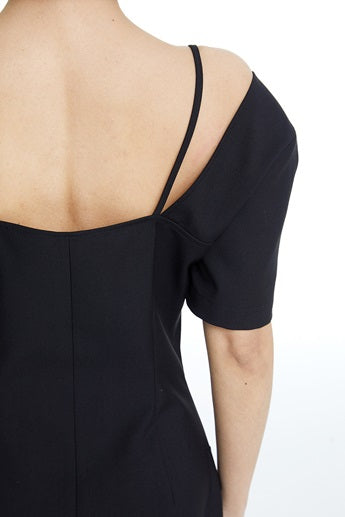 TINY IN dropped shoulders short sleeve square neck little black dress -JAJA