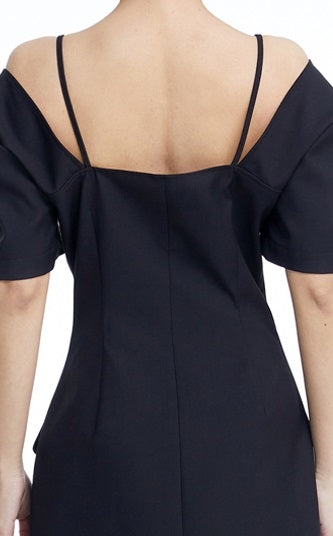 TINY IN dropped shoulders short sleeve square neck little black dress -JAJA