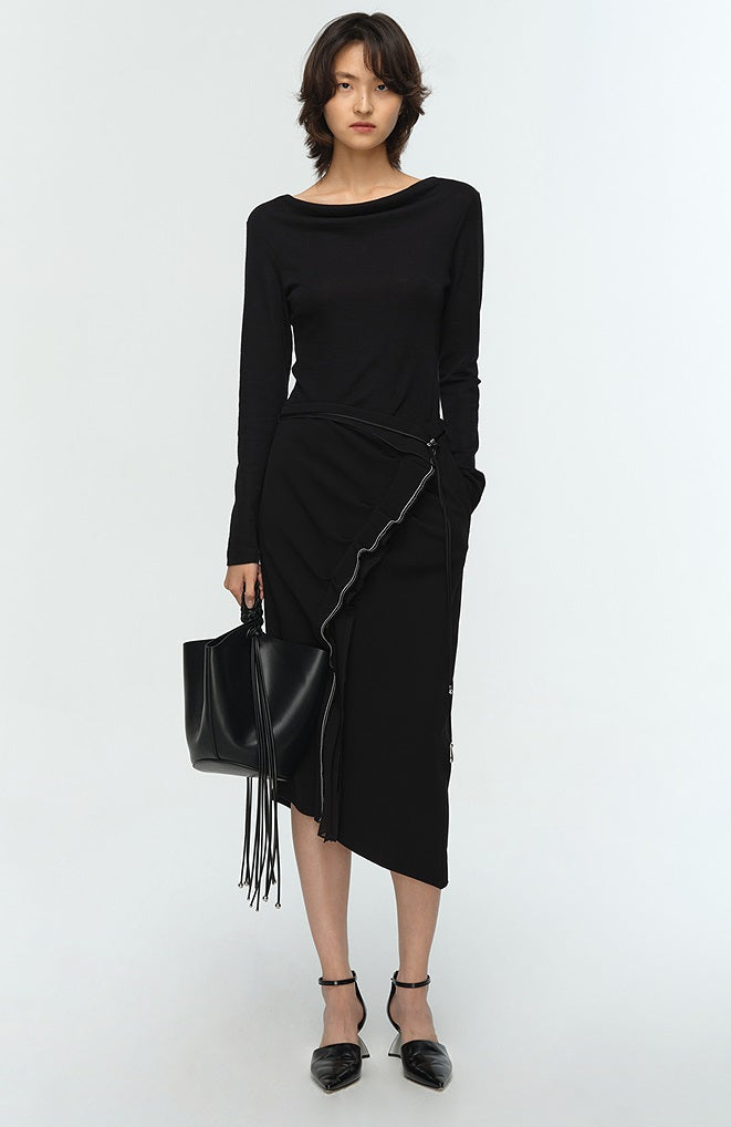 COMME MOI Lu Yan designer's new women's commuter acetate lace asymmetrical skirt - BANKS.