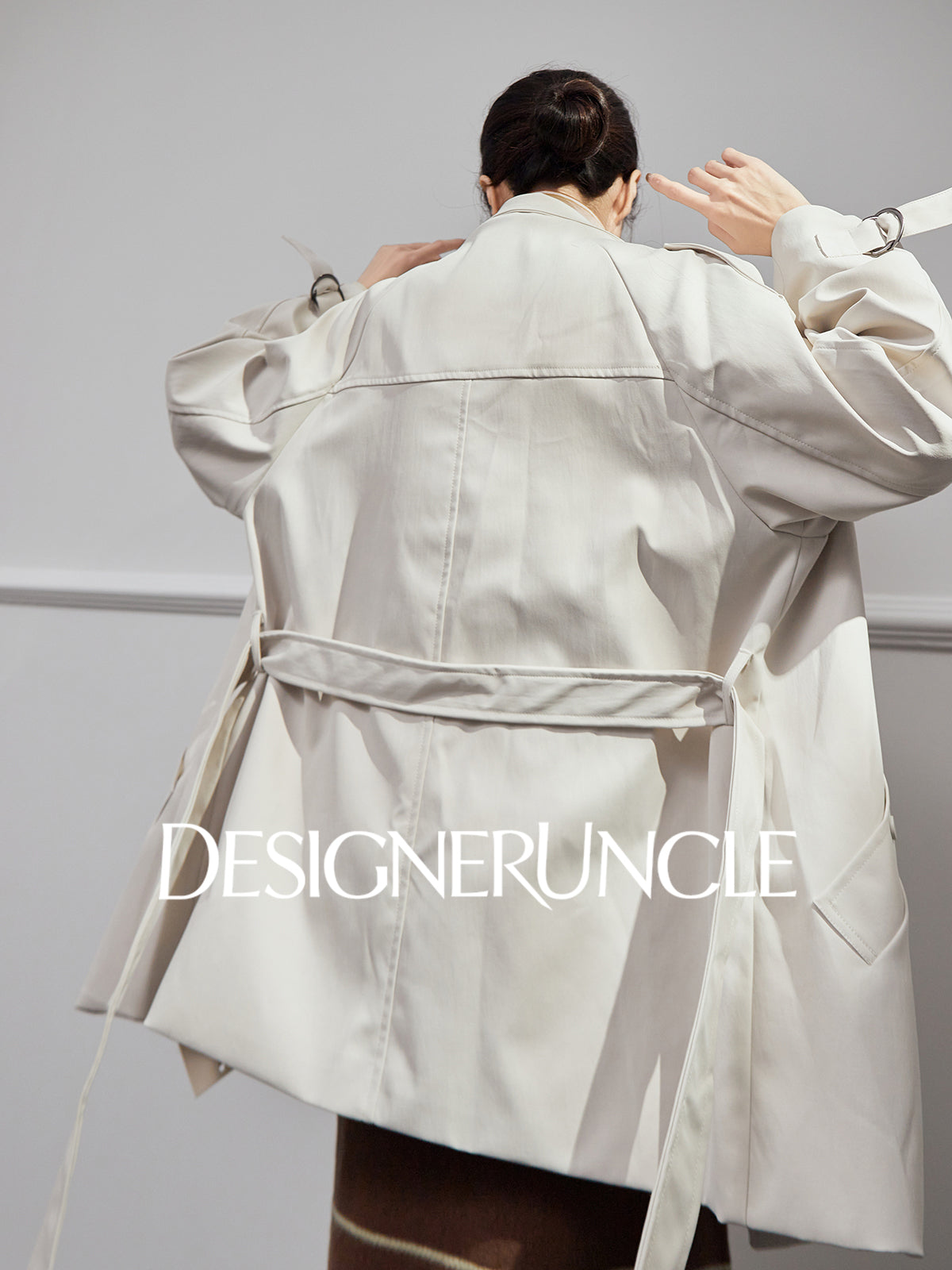 DGU "Suqi" beige trench coat loose mid-length commuter versatile slimming top - Charlotte.