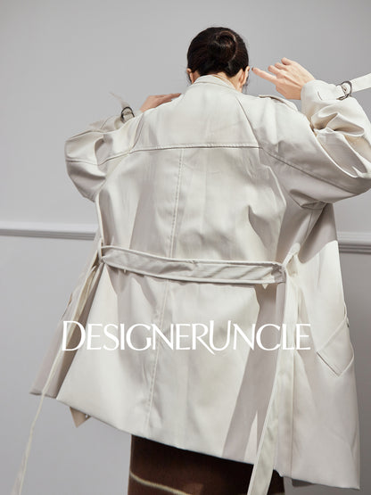 DGU "Suqi" beige trench coat loose mid-length commuter versatile slimming top - Charlotte.