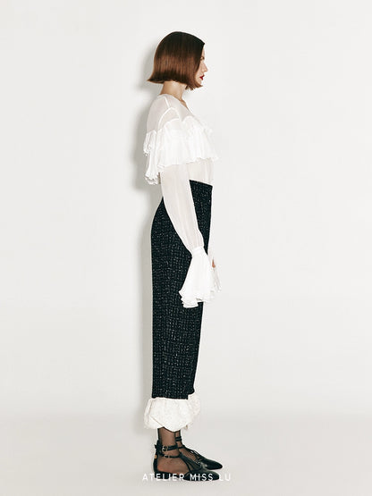 ATELIER MISS LU Fall/Winter Sequin Bud Hem Straight-leg Pants - HEAVEN