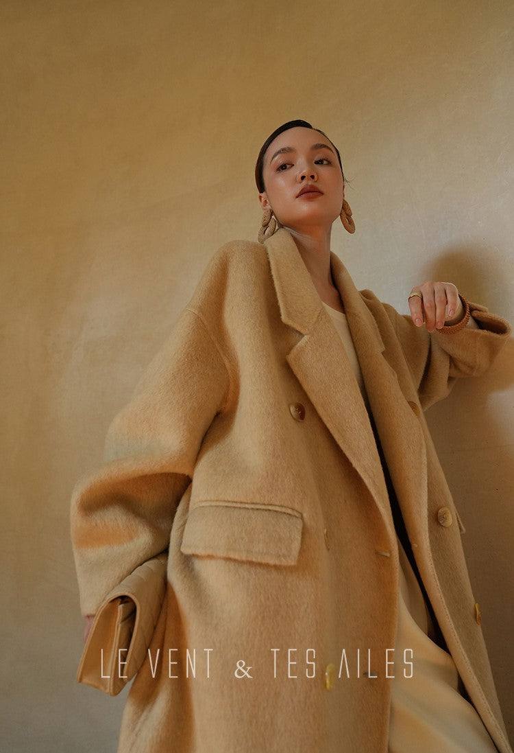 LE VENT&TES AILES Classic double-faced yak wool long winter coat-VIN.