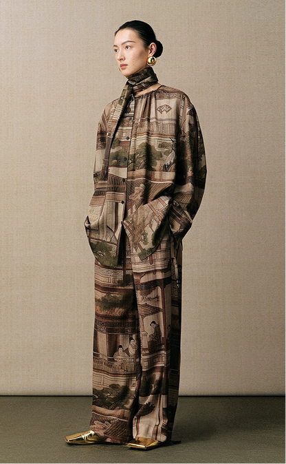 ZHUCHONGYUN landscape print loose straight shirt top-APATEU.