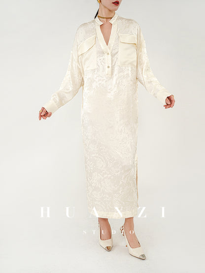 Huanzi jacquard summer draped pullover long shirt dress  - Tiloe