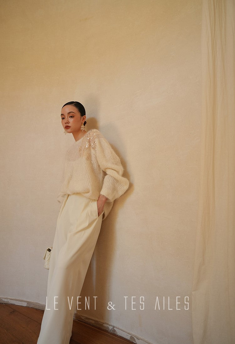 LE VENT&TES AILES high-luxury furry sequin-embroidered alpaca spring sweater-LILY