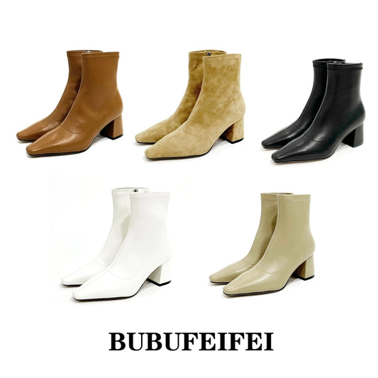 B-FEI Vintage square toe thick heel boots-PARTE.