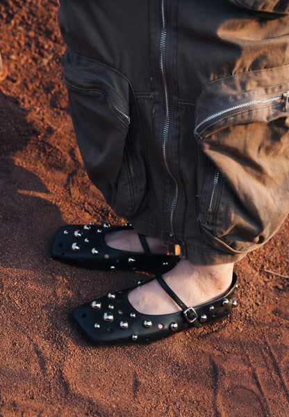 IUBALLET Versatile Studded Black Ballet Shoes - SAVE.