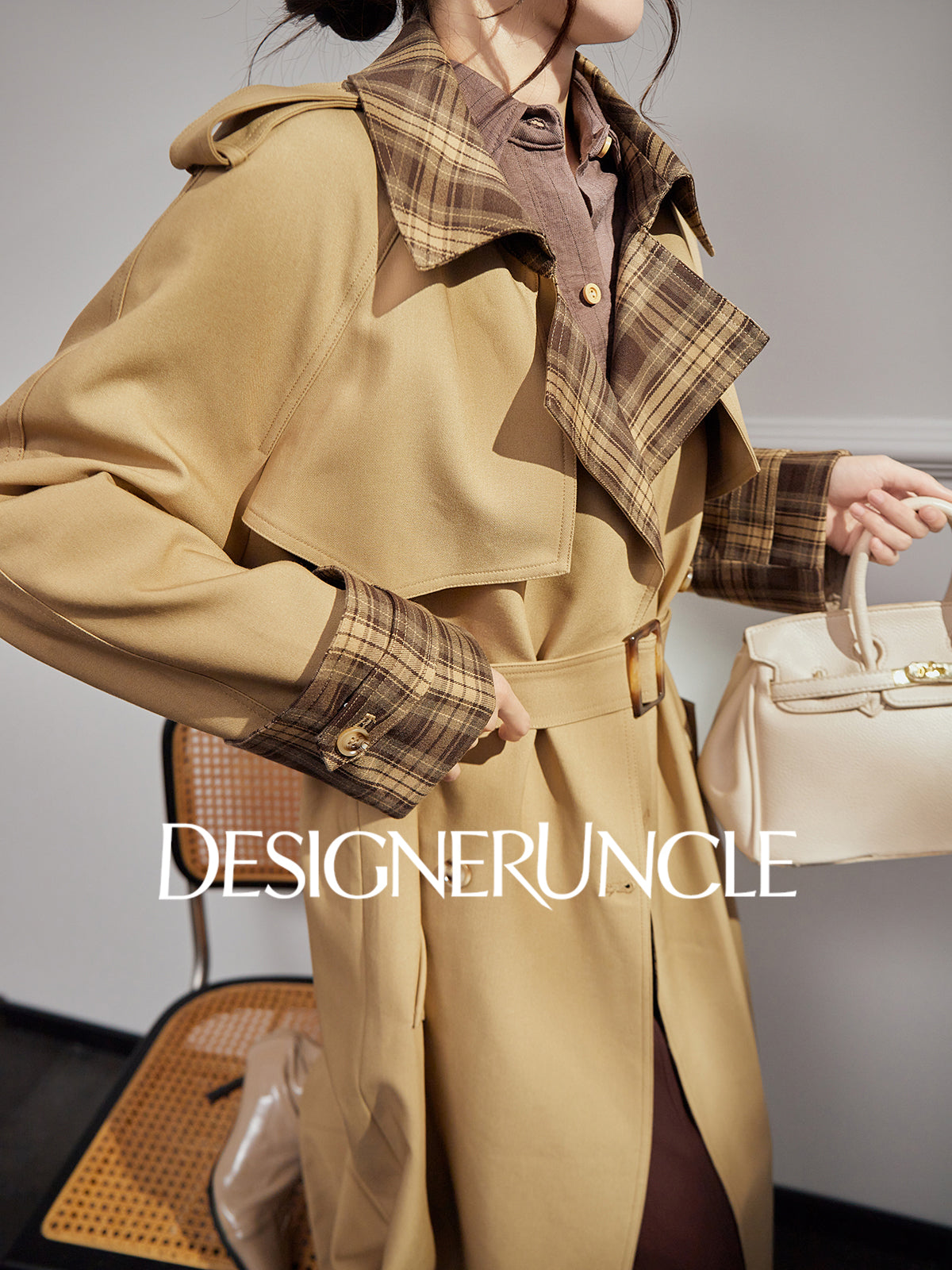 DGU "Twilight" coffee trench coat new loose lapel slimming high-end long jacket - BADE.