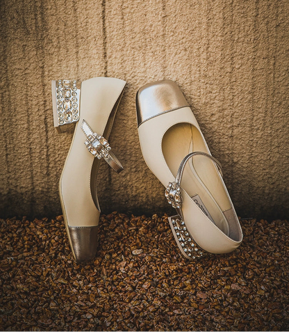 SHOESZOOO Maryjane Leather Square-toe Block Heels - PLIANT.