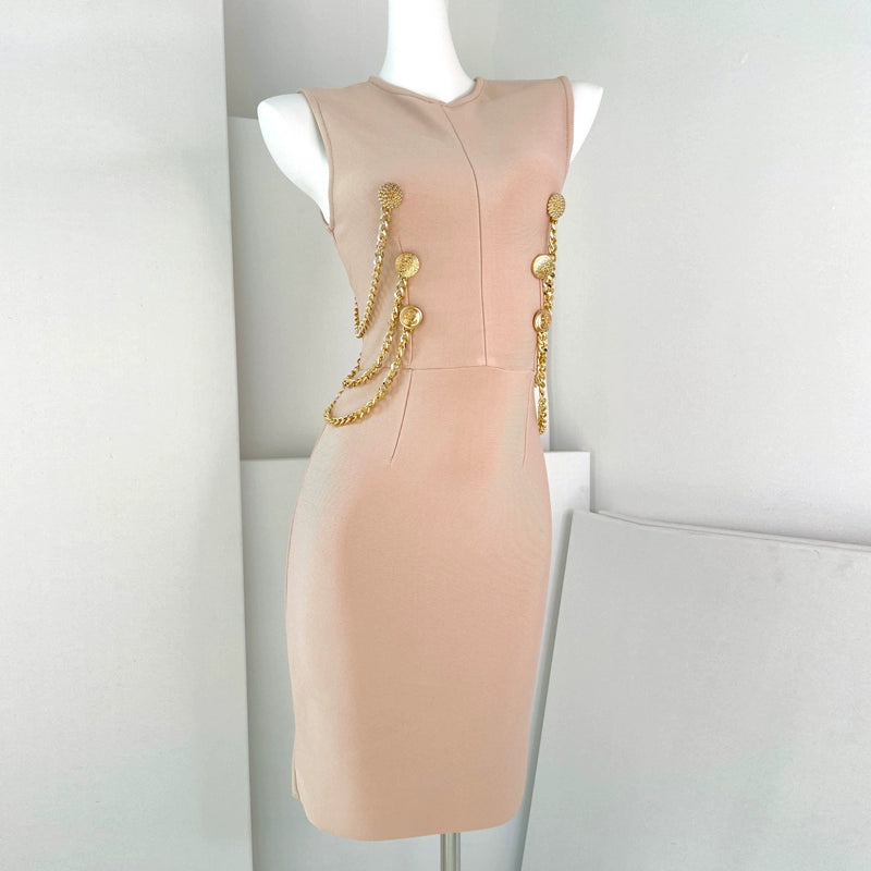 DOLLY Elegant Crew Neck Sleeveless Slim Fit Chain Short Formal Dinner Dress-JOANA