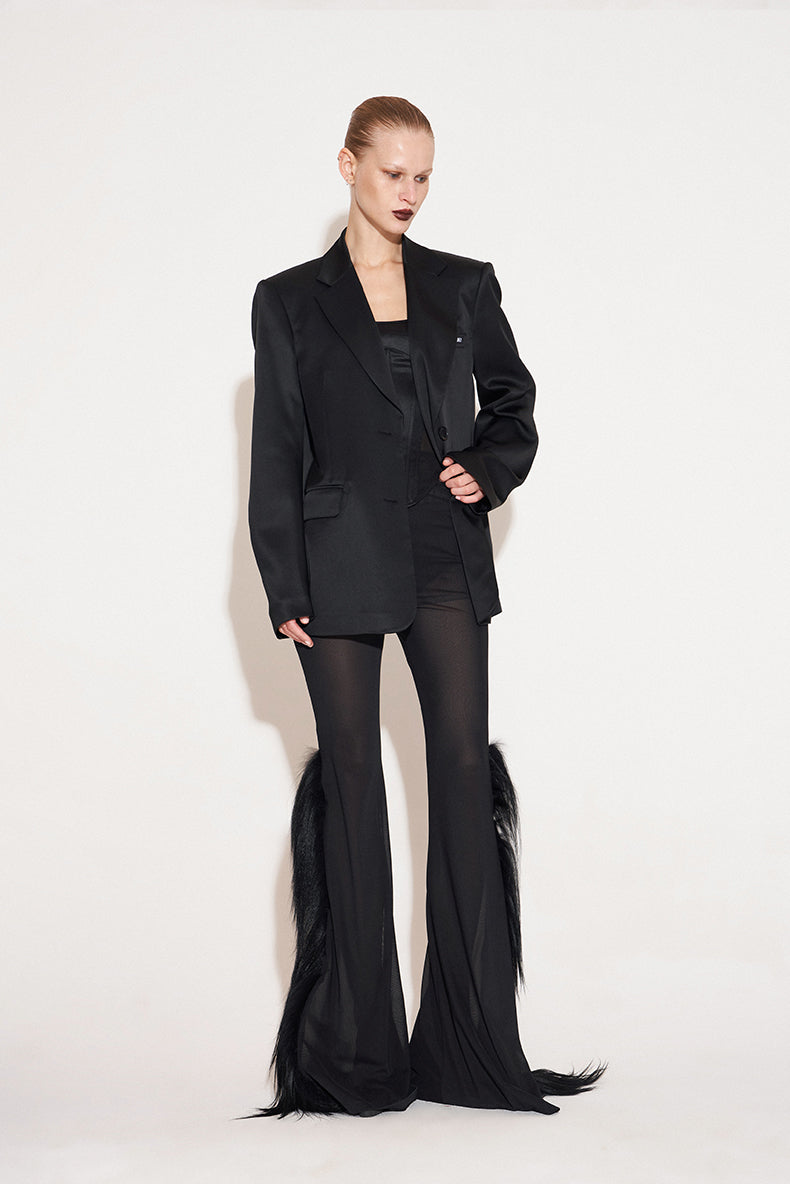 ANNAKIKI Black Acetate Hot Diamond Shoulder Padded Loose Blazer Jacket - HOSANA