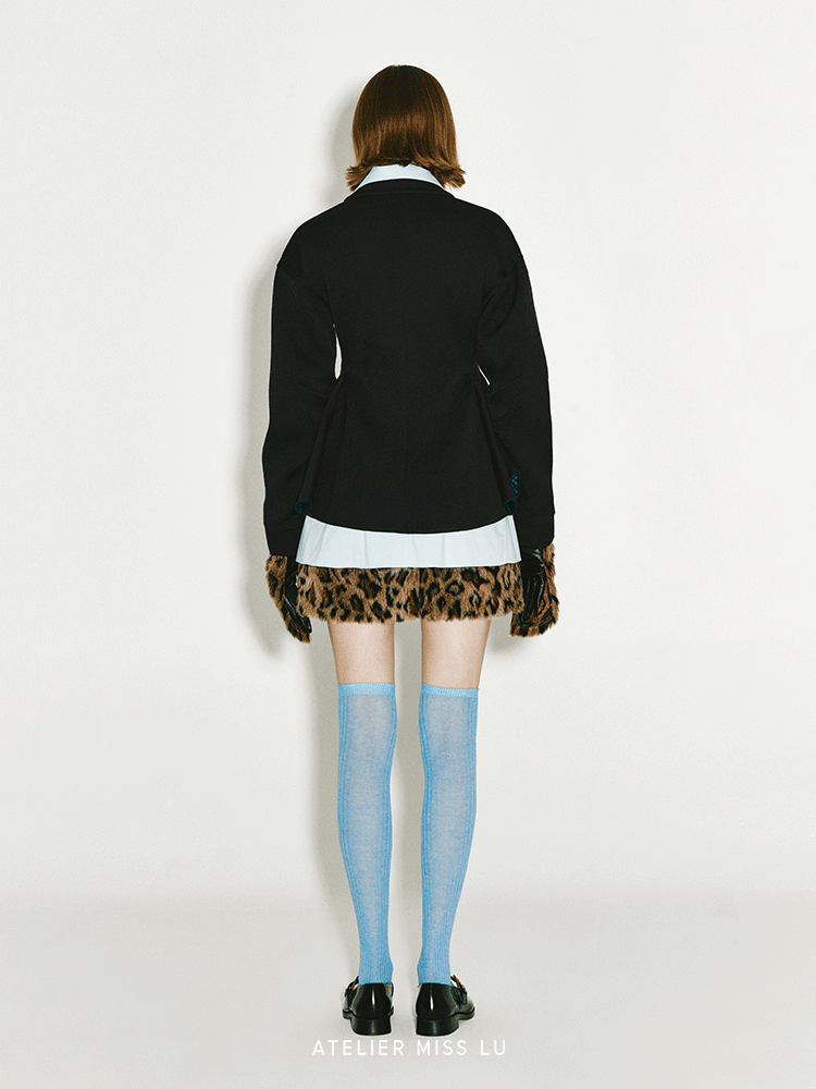 ATELIER MISS LU silhouette hem wool waist-cinching zip-up jacket - JUNA.