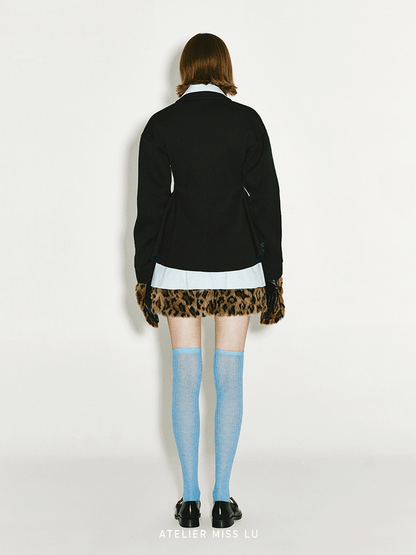 ATELIER MISS LU silhouette hem wool waist-cinching zip-up jacket - JUNA.