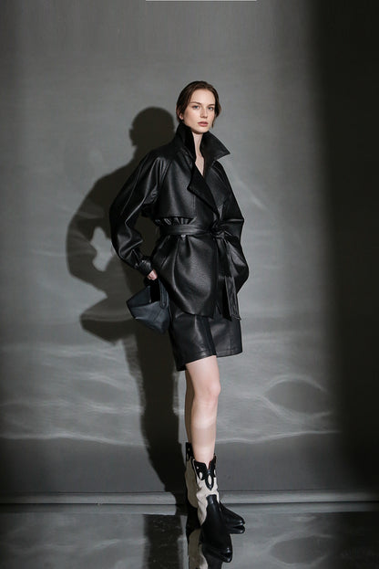 PIAOIN Short Straight Leather Soft Shorts Thin Pants Versatile Spring-BELLA