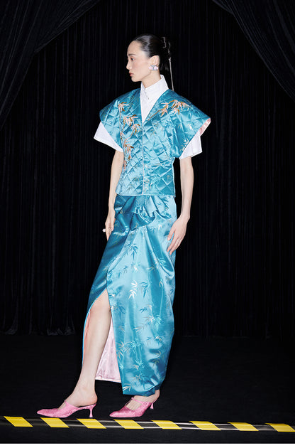 M essential Ma Kai designer golden autumn bamboo nail beads vest - bran.