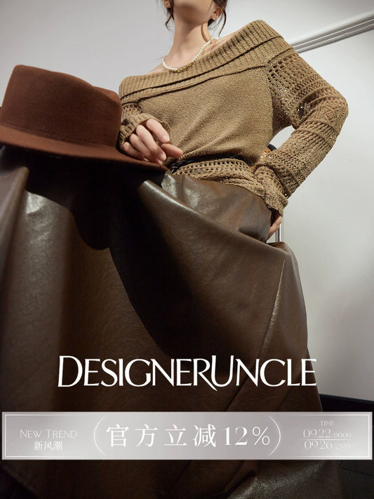 DGU "Oak Autumn" knitted new cut-out long-sleeved versatile pullover top - Emery.
