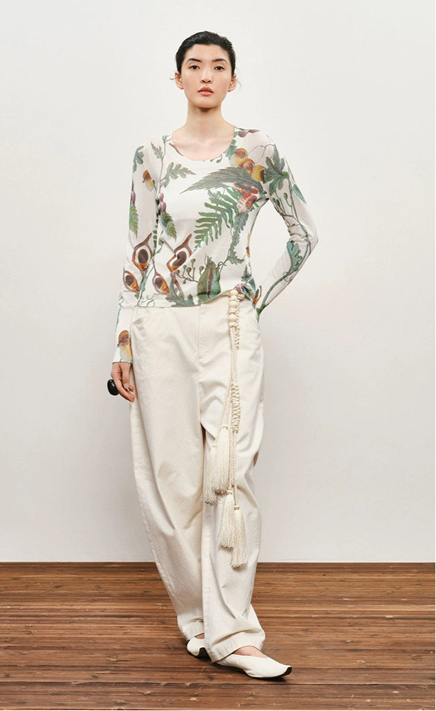 ZHUCHONGYUN Autumn Fruit Feather Thin Slim Knit Top--KOUSHI.
