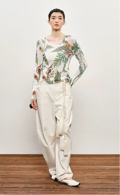 ZHUCHONGYUN Autumn Fruit Feather Thin Slim Knit Top--KOUSHI.