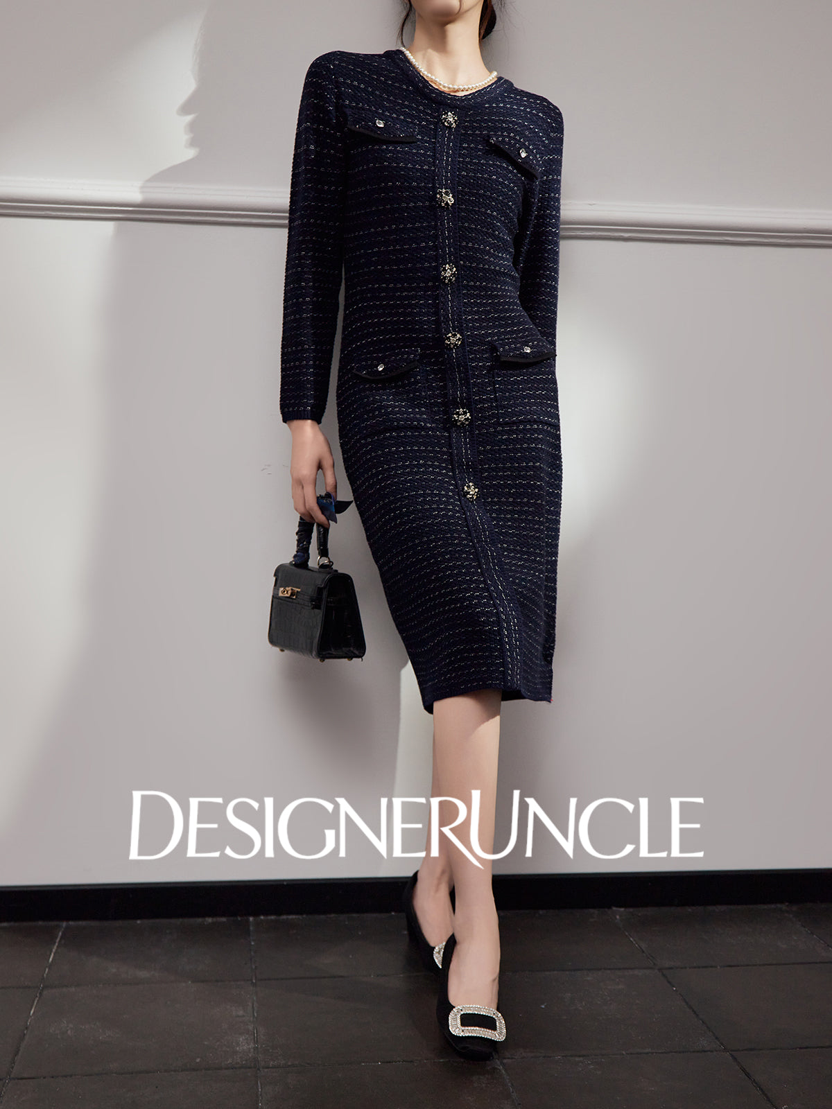 DGU "Gilded Blue" new French fragrance style slimming royal blue dress - Joseph.