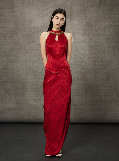 HECO Pleated Long Jacquard Slit Skirt - EAGLE.