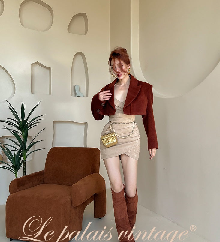 Le palais vintage Merlard style tweed short jacket high-waisted A-line short skirt-LAIR.