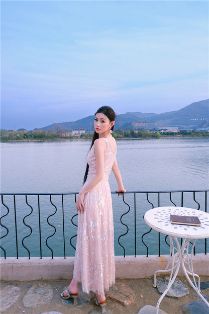 Wardrobes by Chen High End Sleeveless Wrap Embroidered Bead Dress-Sama