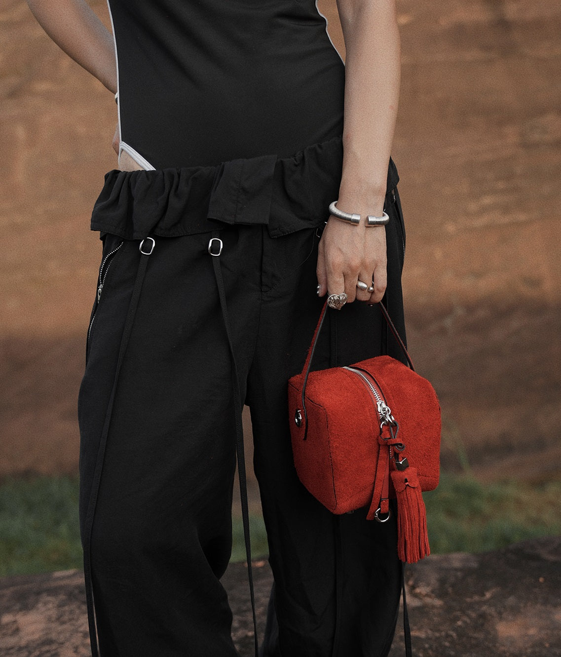 IUBALLET  suede small square fringe handbag - ENVY.