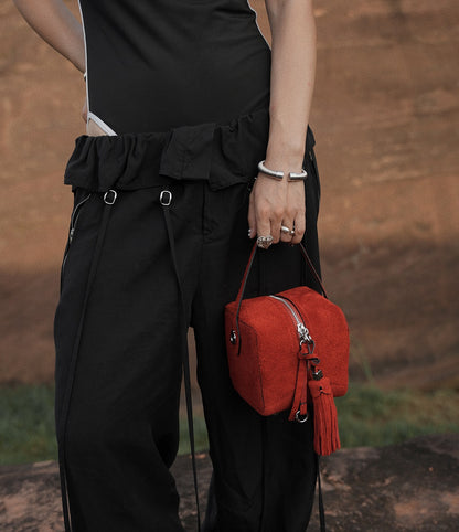 IUBALLET  new suede small square fringe handbag- JUDE.