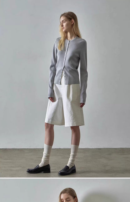 NOTHING WRITTEN pattern shorts high-waisted casual wide-leg cropped pants-GWEN.