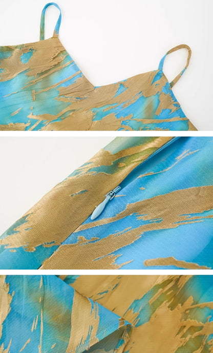 HECO Chinese style devored flower suspender dress - SKY.