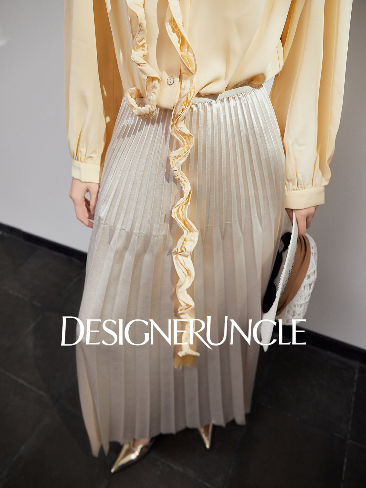 DGU "velvet" purple new retro high-waisted pleated draped commuter skirt - USOPP .