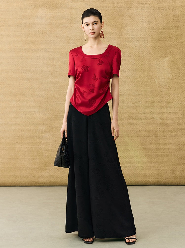 HECO Chinese Acetate Small Square Neck Short Sleeve Top- BEAK.