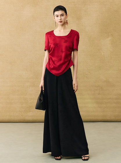 HECO Chinese Acetate Small Square Neck Short Sleeve Top- BEAK.