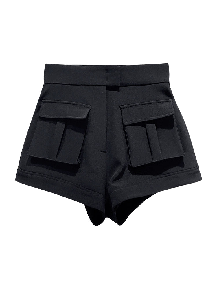 ANNAKIKI black acetic acid high-waisted workwear Slim shorts for women-KAITO