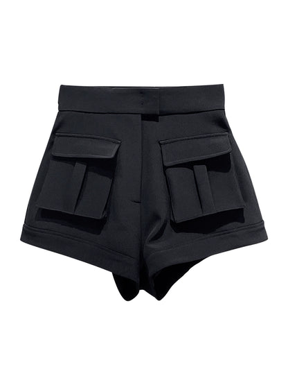 ANNAKIKI black acetic acid high-waisted workwear Slim shorts for women-KAITO