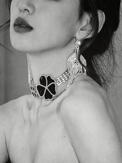 DOLLY High End Full Diamond Tassel Chic Earring-BOMA