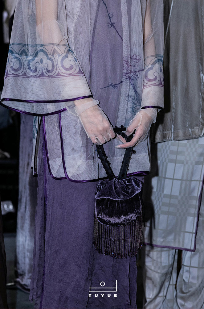 TUYUE Ancient Tailoring Blue and White Porcelain Mesh Top - HOZIER.