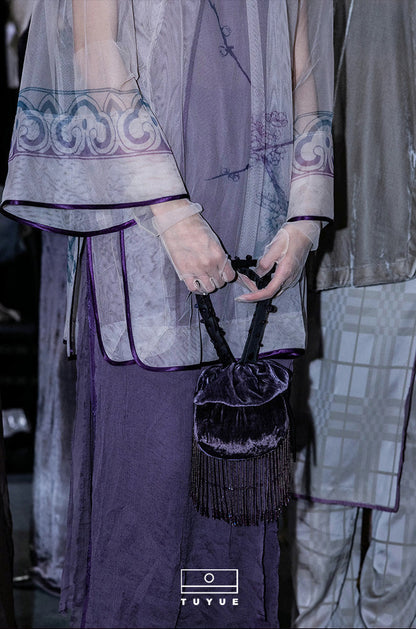 TUYUE Ancient Tailoring Blue and White Porcelain Mesh Top - HOZIER.