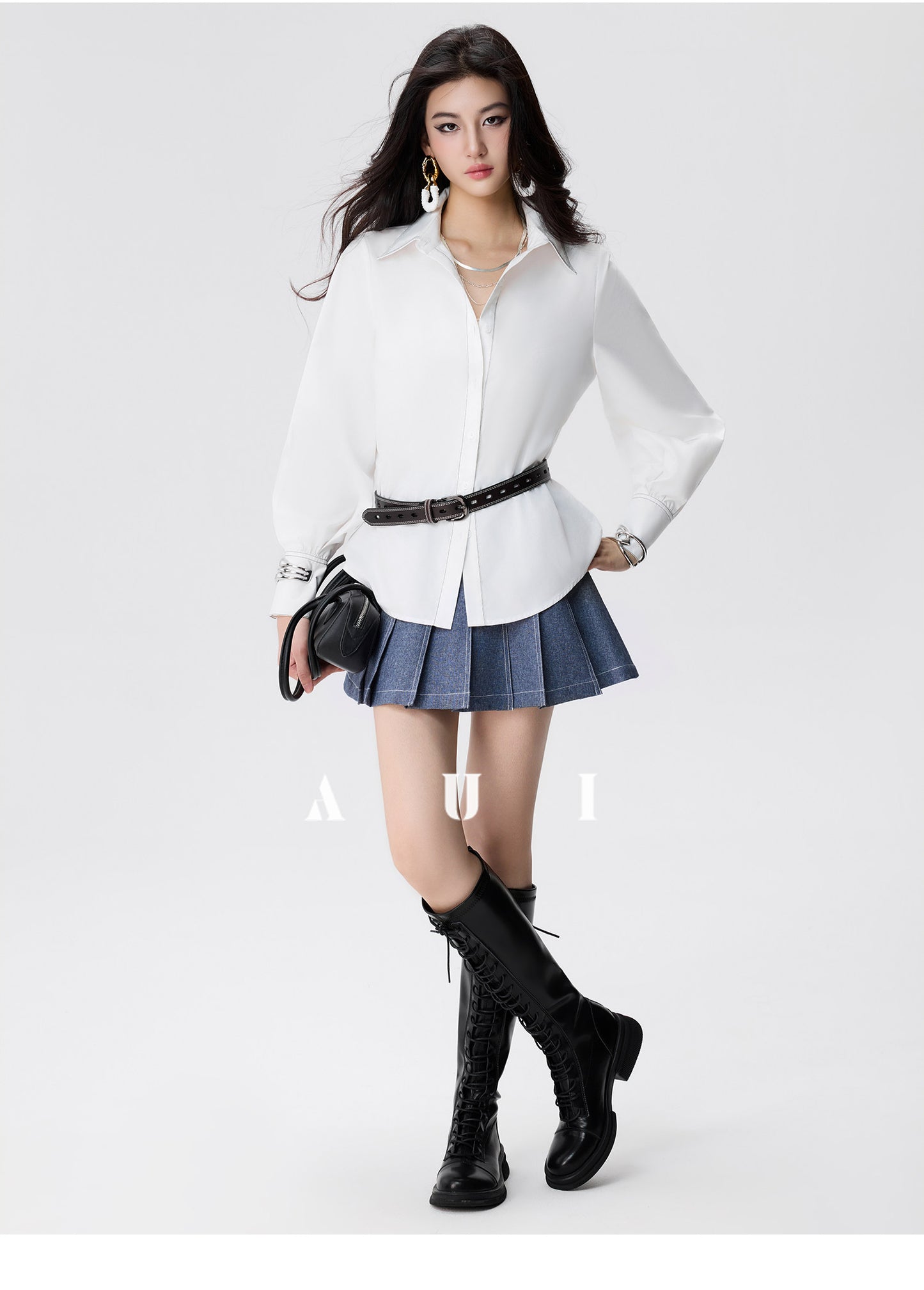 AUI  Lapel Jacket Short Jacket Pleated Skirt Two-Piece Set -  Ha-Jun