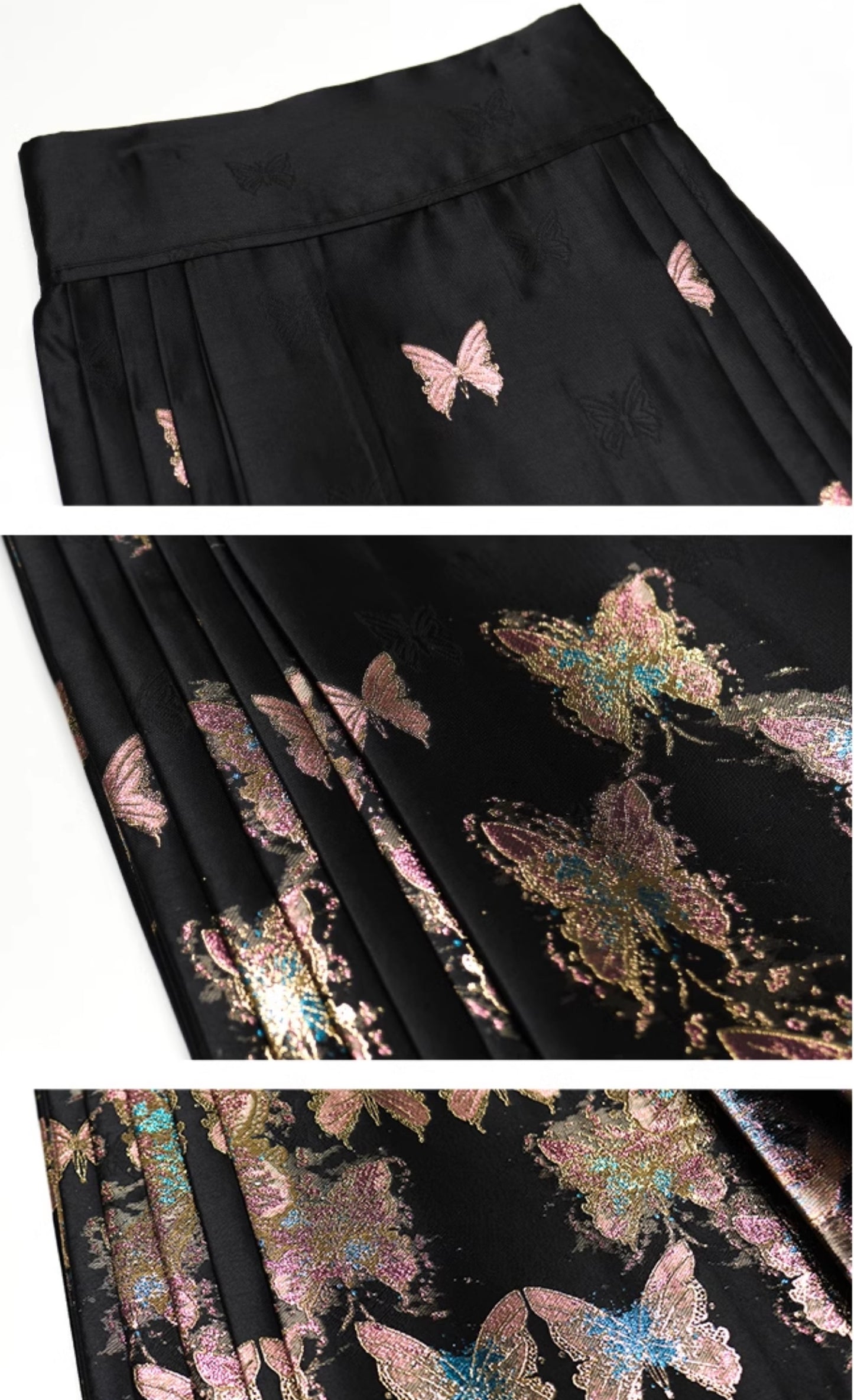 HECO Butterfly Hanfu High Waisted Pleated Long Skirt - rain.