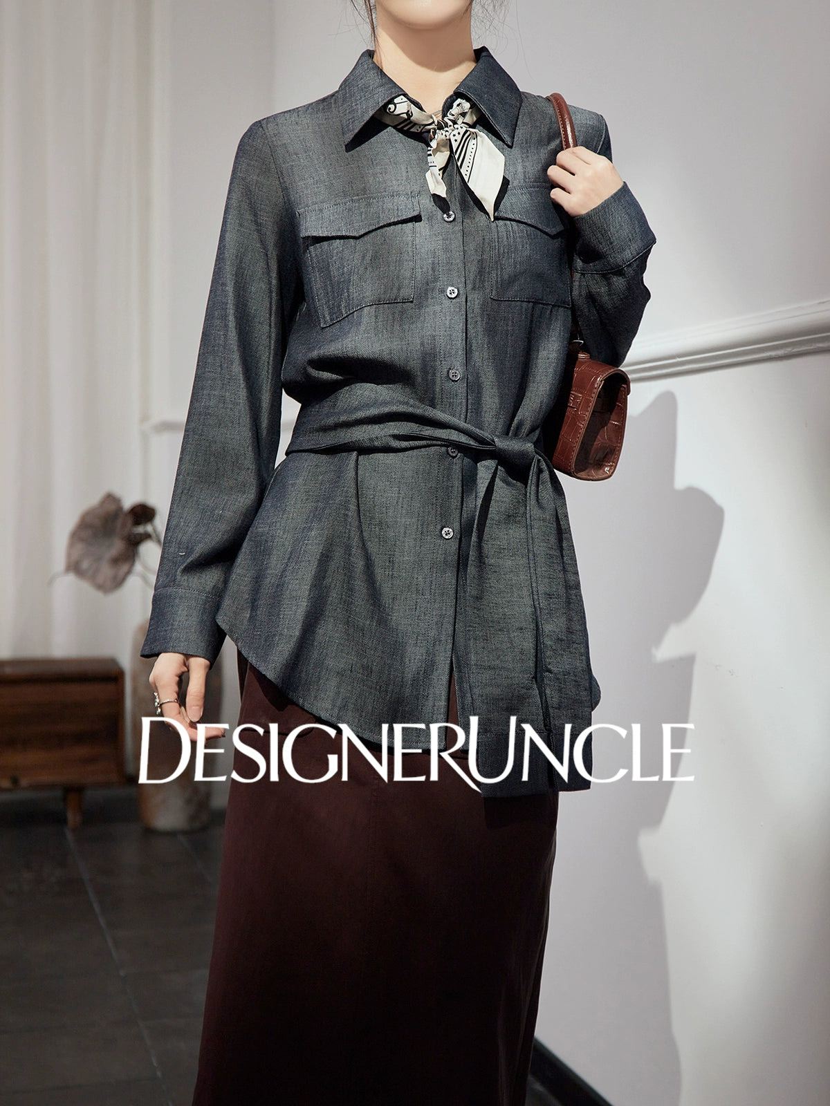 DGU "Goose Shadow" denim pure shirt women's autumn new design niche commuter loose top - HEART.